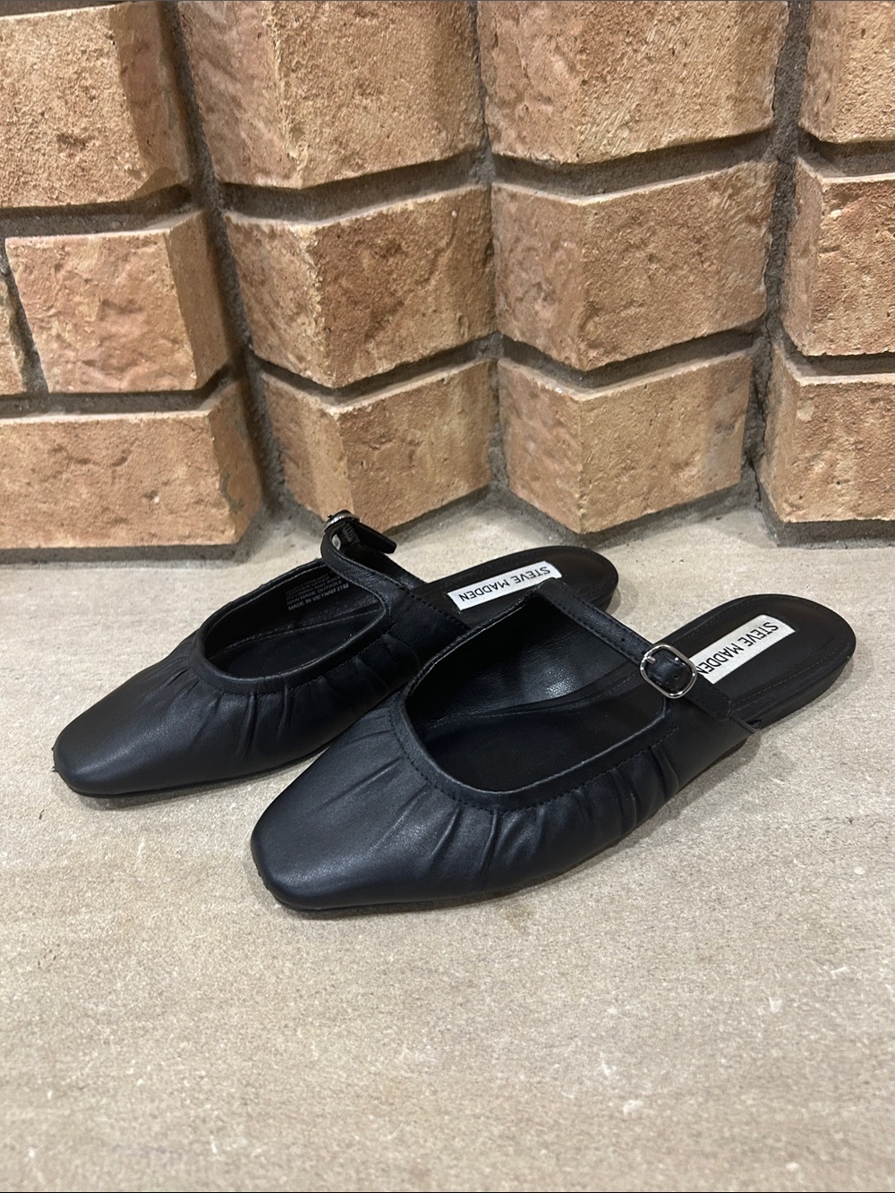 Steve Madden Gisele Genuine Leather Black Mary Jane Ballet Flats Mules Shoes 7